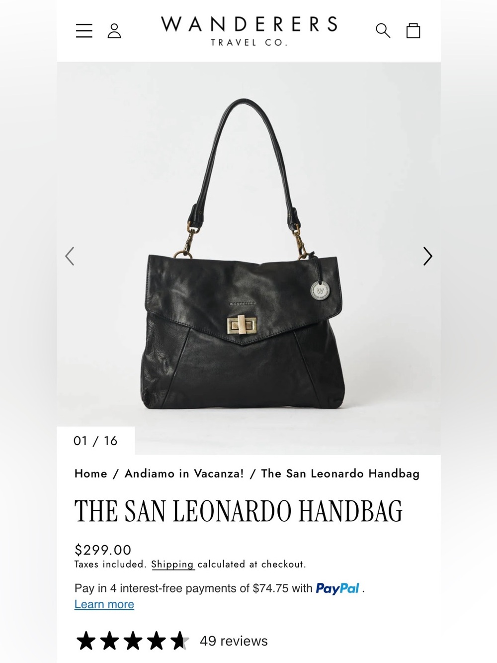 Wanderers San Leonardo Black Leather Handbag